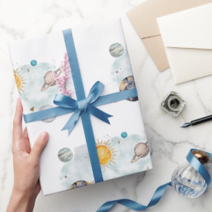 Papier Cadeau Espace Extérieur Anniversaire Galaxie Soleil Lune 