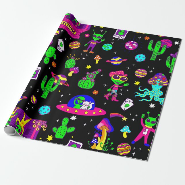 Papier Cadeau espace extra-atmosphérique disco extraterrestre uf (Déroulé)