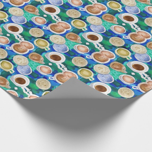Papier Cadeau Espresso Coupes de café vert Motif d'aquarelle (Coin)