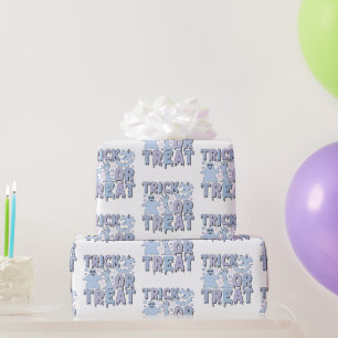 Papier Cadeau Esprits de Trick or Treat Mignons Blanc Halloween