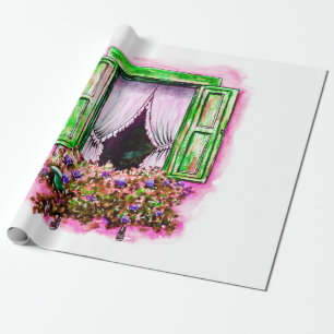 Papier Cadeau Esquisse aquarelle fenêtre traditionnelle à l'anci