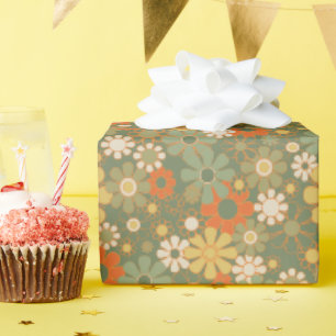 Papier Cadeau esthétique rétro vintage motif floral des années 7