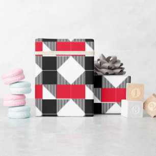Papier Cadeau esthétique rouge et noir motif géométrique moderne