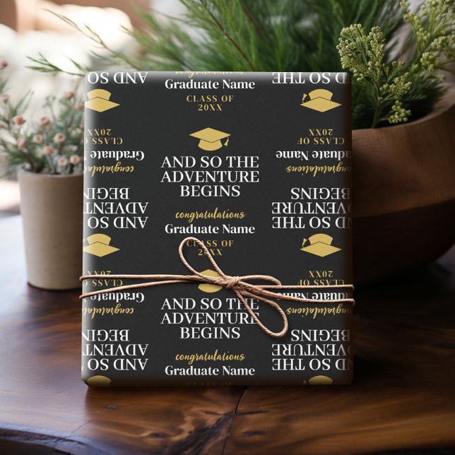 Papier Cadeau Et Donc L'Aventure Commence - Graduation Moderne (Custom Graduation Wrapping Paper)