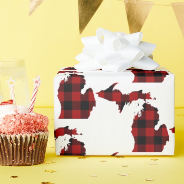 Papier Cadeau État du Michigan Buffalo Plaid (Fête d'anniversaire)