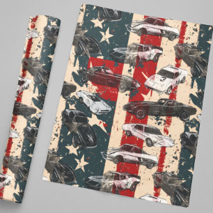 Papier Cadeau États-Unis American Flag Cars Racing Grunge