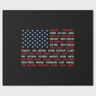 Papier Cadeau États-Unis Drapeau américain Tous les 50 noms d'Ét