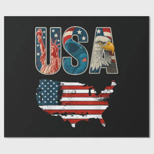 Papier Cadeau Etats-Unis Patriotique 4 juillet Amérique Drapeau