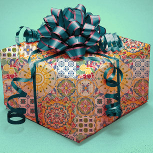 Papier Cadeau Été agrumes siciliens bleu méditerranéen jaune