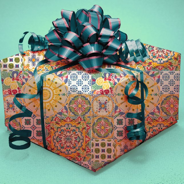 Papier Cadeau Été agrumes siciliens bleu méditerranéen jaune (Créateur téléchargé)