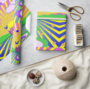 Papier Cadeau Été d'amour Psychédélique Soixante-dix Sunburst  