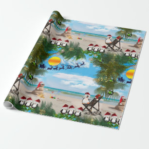 Papier Cadeau Été Noël bébé sur la plage répéter Design