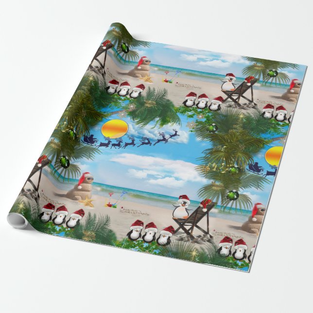 Papier Cadeau Été Noël bébé sur la plage répéter Design (Déroulé)