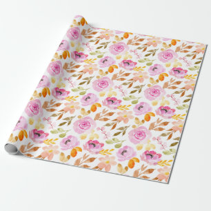 Papier Cadeau Été Rose Fille Aquarelle Motif Floral