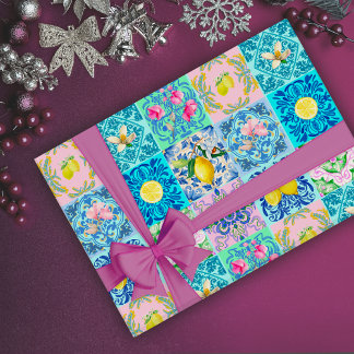 Papier Cadeau Eté Sicile turquoise coloré azulejo Amalfi