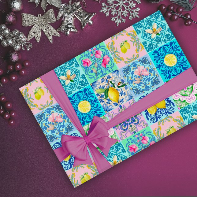 Papier Cadeau Eté Sicile turquoise coloré azulejo Amalfi (Créateur téléchargé)