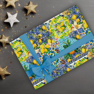 Papier Cadeau Été Sicilien Carrelage en céramique d'agrumes médi