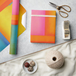 Papier Cadeau ÉTÉ, SOLEIL & VOIR - Art Abstrait rose jaune