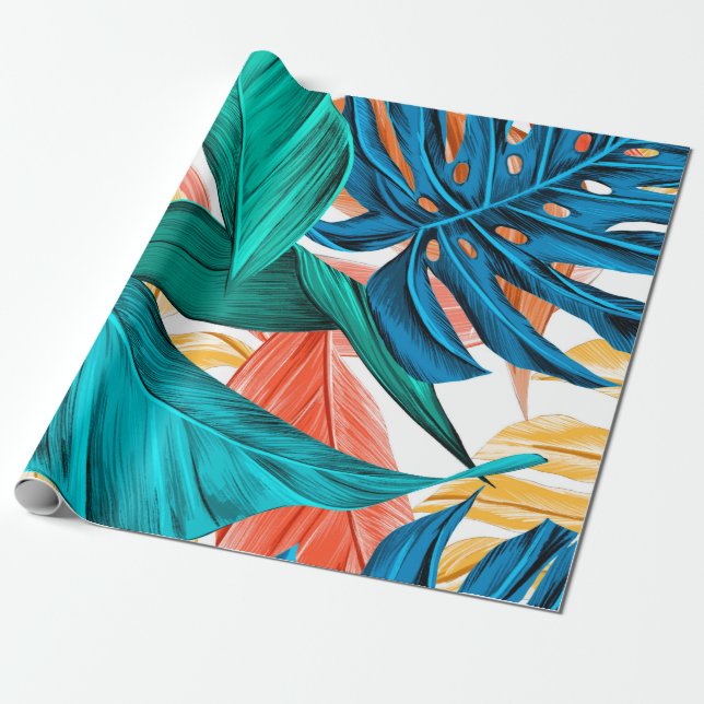 Papier Cadeau été tropical feuille exotique (Déroulé)