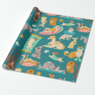 Papier Cadeau été tropical plage chiens fête mignon