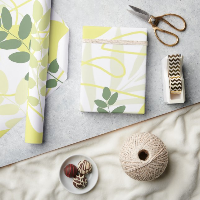 Papier Cadeau Été Vert Jaune Botanique Abstrait (Artisanat)