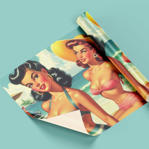 Papier Cadeau Été vintage Plage Pin Ups