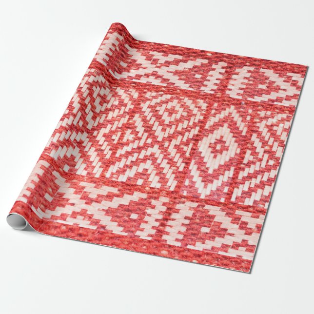 Papier Cadeau ethnic ornament on natural linen textile (Déroulé)