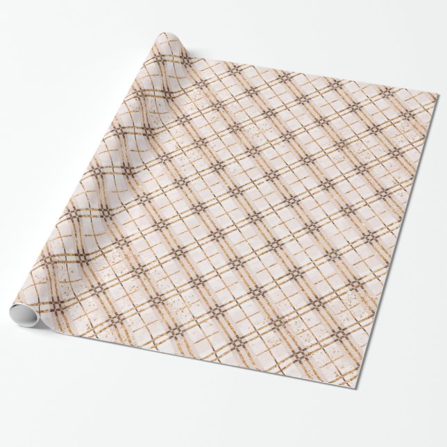 Papier Cadeau Étincelles roses de plaid d'or (Déroulé)