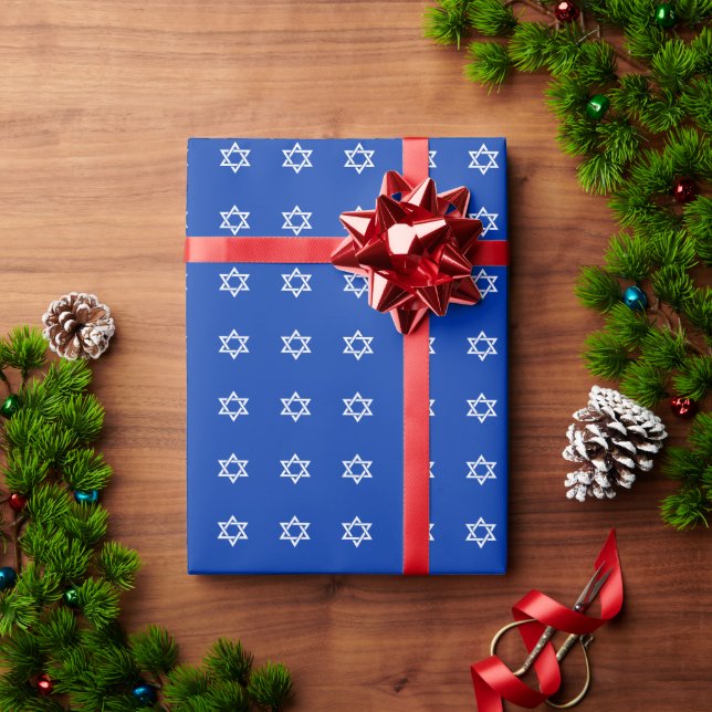 Papier Cadeau Étoile blanche de David sur fond bleu (Cadeau de vacances)
