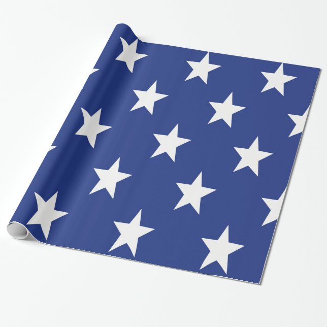 Papier Cadeau Étoile blanche sur Arrière - plan bleu (Déroulé)