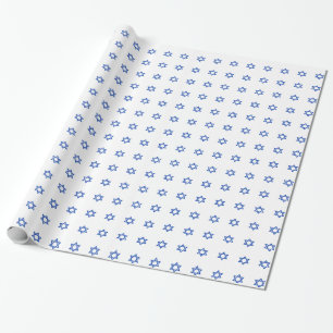 Papier Cadeau Étoile bleue de David sur blanc