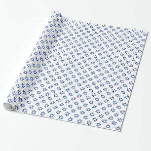 Papier Cadeau Étoile bleue de David sur fond blanc