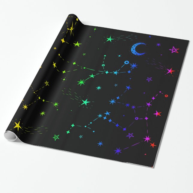Papier Cadeau étoile céleste de lune constellation arc-en-ciel (Déroulé)