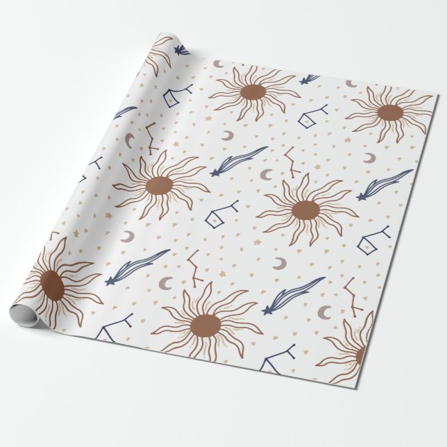 Papier Cadeau Étoile céleste, soleil et lune (Déroulé)