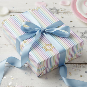 Papier Cadeau Étoile de David Féminine Rayures Arc-en-Ciel