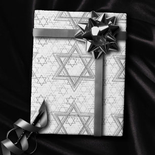 Papier Cadeau Étoile de David Motif Argent et blanc