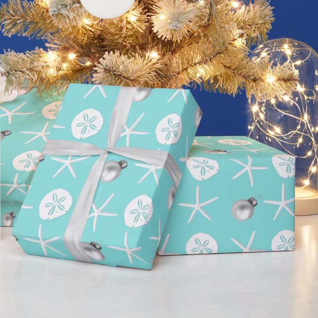 Papier Cadeau Étoile de mer bleu clair Dollar de sable Noël trop (Vacances)