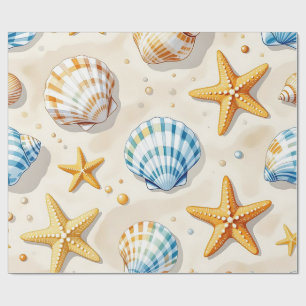 Papier Cadeau Étoile de mer coquillage de mer motif de plage