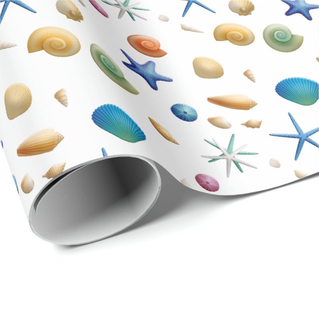 Papier Cadeau Étoile de mer Coquillages Thème Marin  (Coin rond)