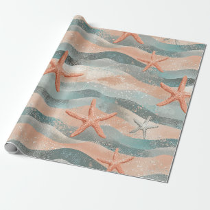 Papier Cadeau Étoile de mer côtière sur motif de vagues de sable