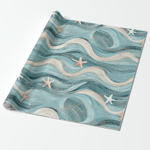 Papier Cadeau Étoile de mer Crème de Vague Bleue Côtière
