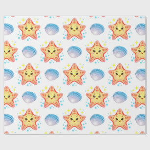 Papier Cadeau Étoile de mer mignonne et coquillages