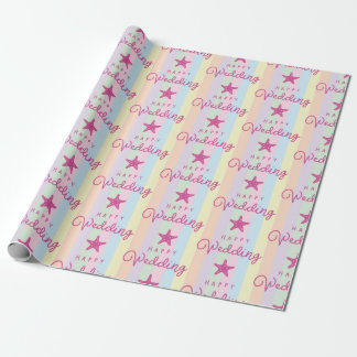 Papier Cadeau Étoile de mer rose Joyeux mariage rayé coloré plag