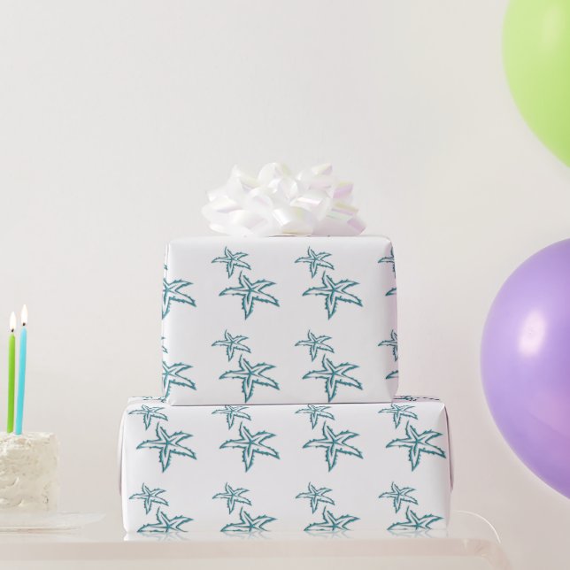 Papier Cadeau Étoile de mer sarcelle (Cadeaux de fête)