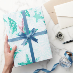Papier Cadeau étoile de mer sarcelle motif océan