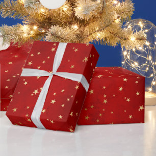 Papier Cadeau Étoile de Noël élégante rouge et or modèle