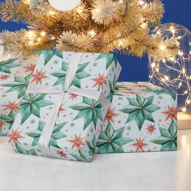 Papier Cadeau Étoile de Noël Ornements de Noël moderne (Vacances)