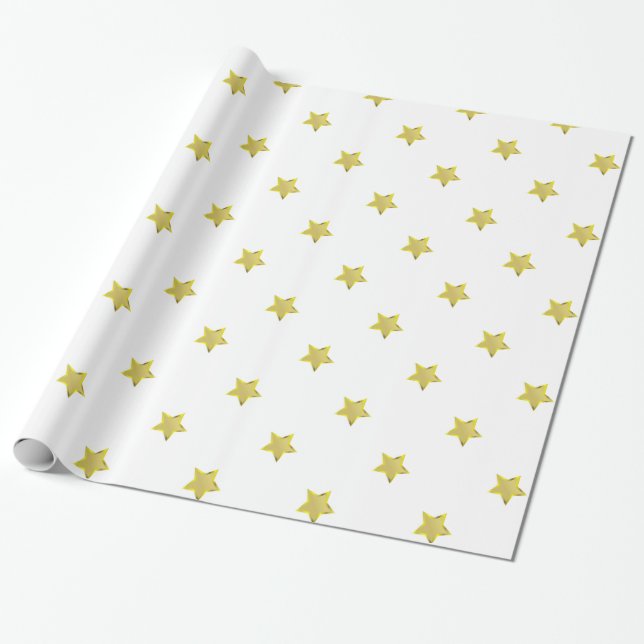 Papier Cadeau Étoile dorée brillante Design blanc (Déroulé)