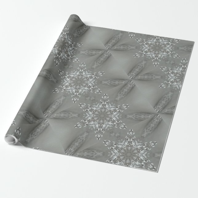 Papier Cadeau Étoile kaléidoscopique décorative gris argent anti (Déroulé)