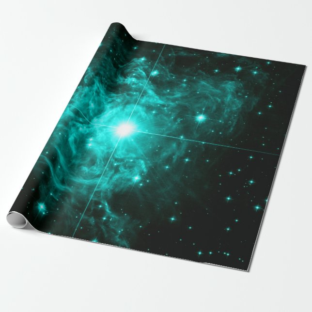 Papier Cadeau Étoile turquoise sarcelle (Déroulé)